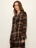 Meet In Paris Tie Neck Blouse Cinder Plaid