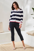 Double Knit Button-Front Stripe Cardigan