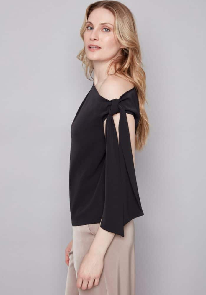Angel Tie-Shoulder Top - black