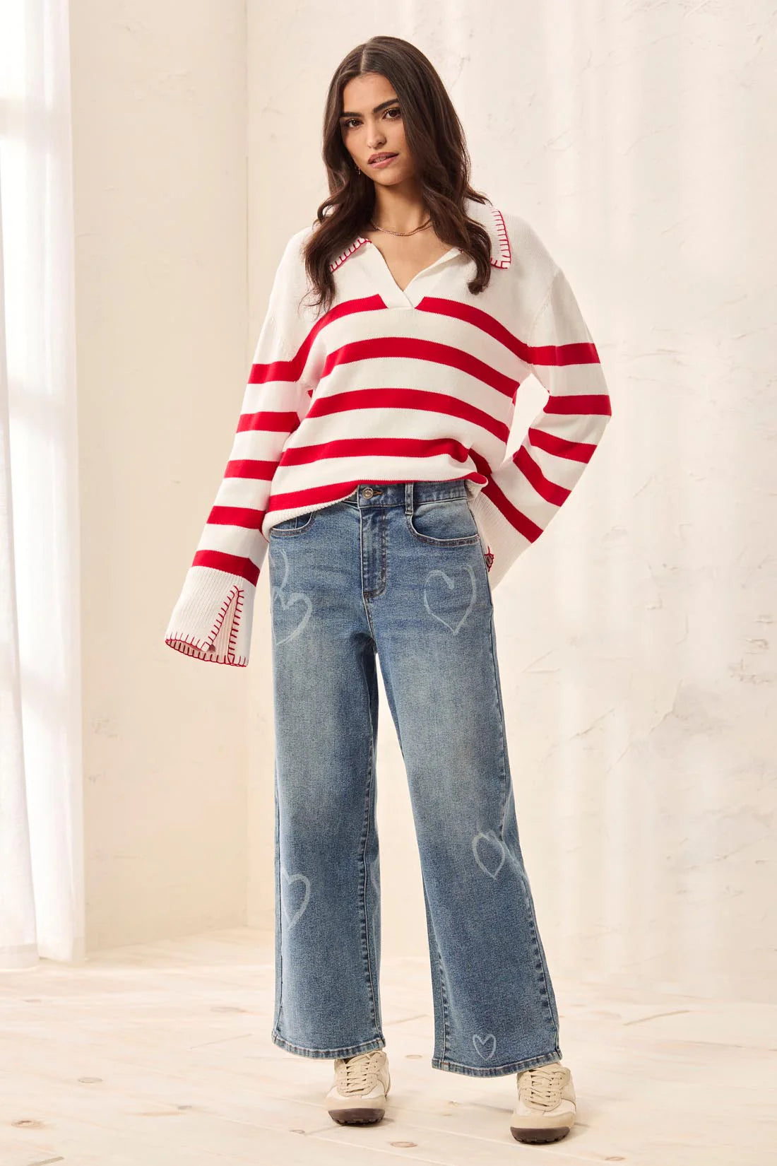 Sophia Curvy Wide-Leg Love Printed Jeans