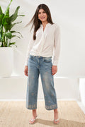 Audrey Hugging Wide Leg Denim With Embroidered Finish