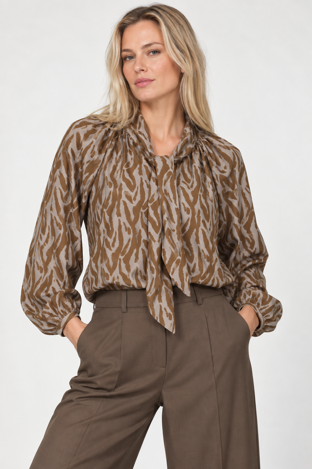 Modernist Tie Neck Blouse - Abstract Print