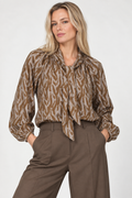 Modernist Tie Neck Blouse - Abstract Print
