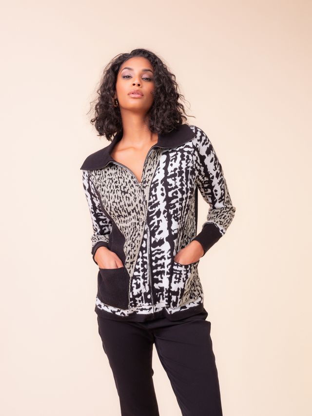 Isabella Cardigan - Black White Print