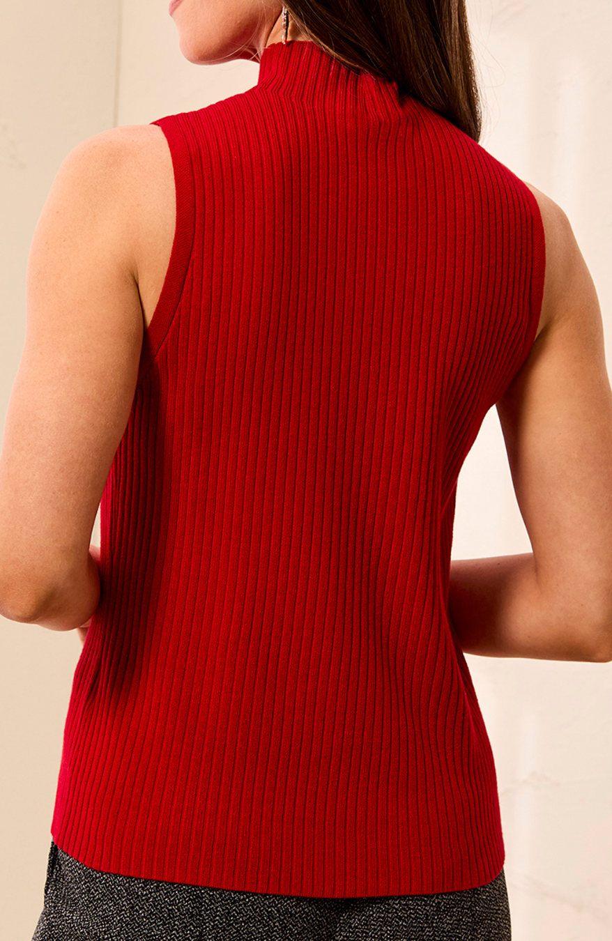 Funnel Neck Sleeveless Sweater -CHILIPEPPER