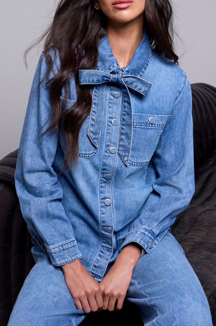 Denim Bow Blouse