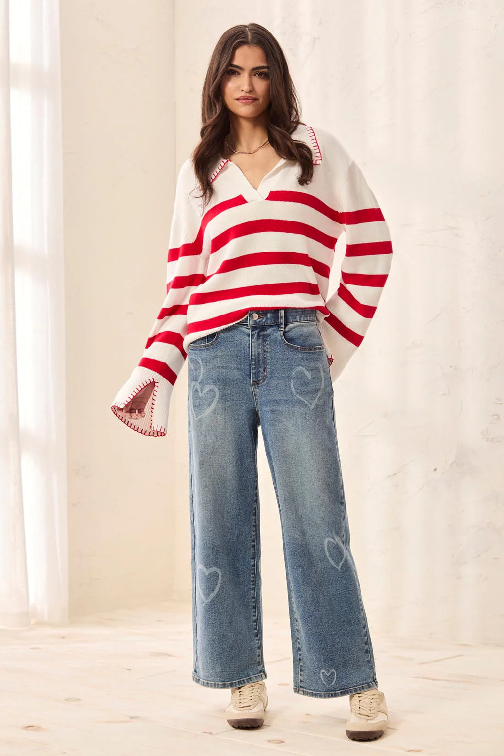 Sophia Curvy Wide-Leg Love Printed Jeans