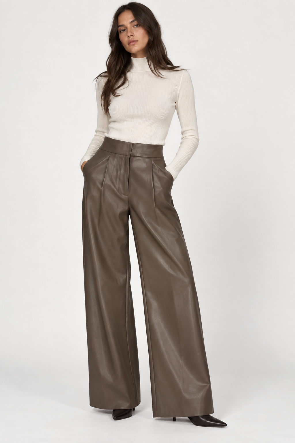 Colette Faux Leather Pant - Taupe