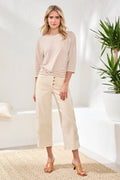 Soft Modal Boat Neck 3/4 Sleeve Top With Knot Detail