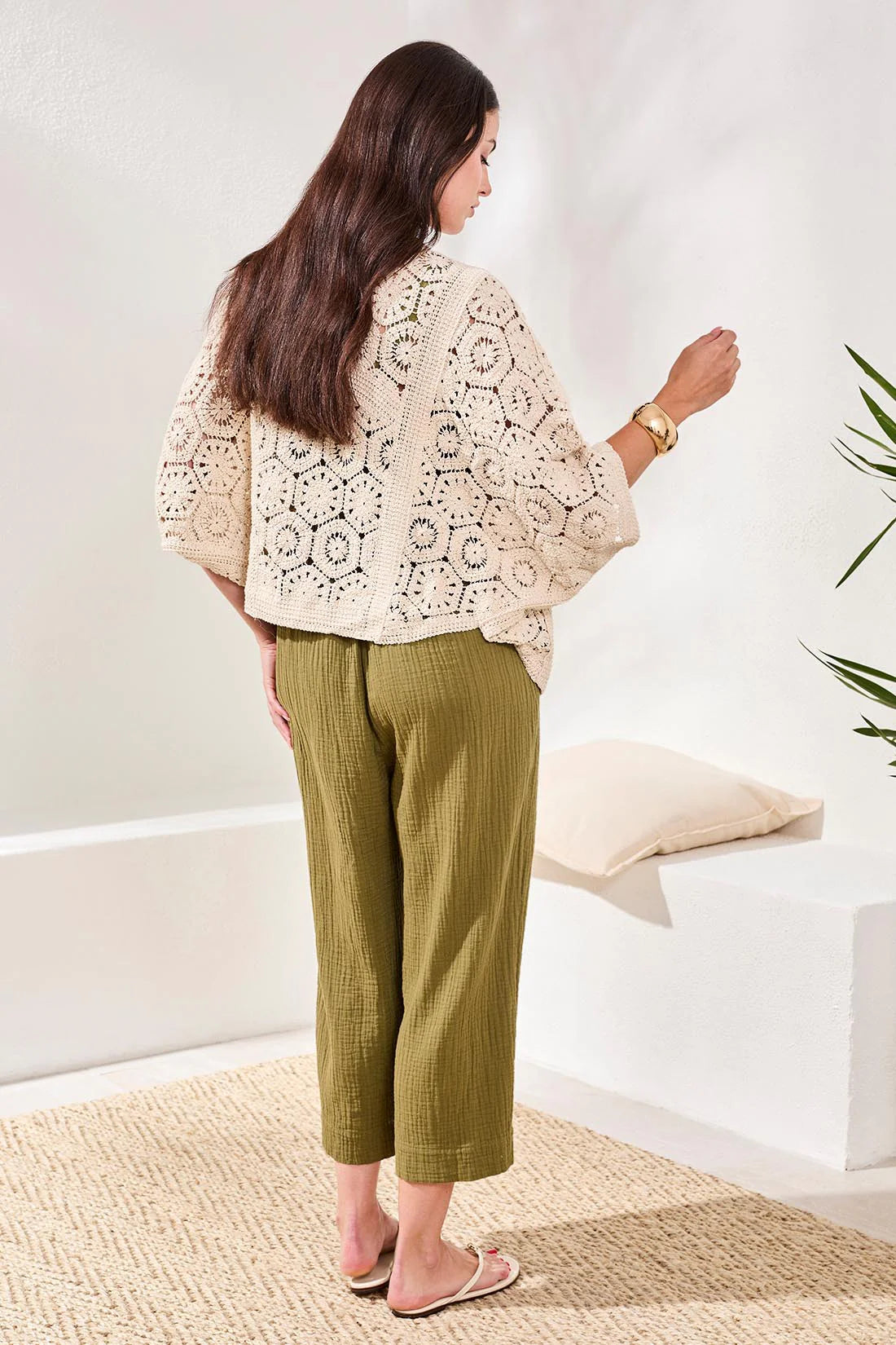 Embroidered Crochet 3/4 Sleeve Cardigan
