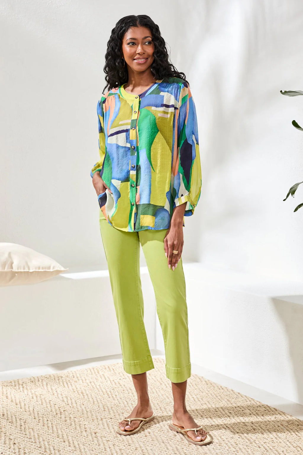 Flowy Dolman Sleeve Blouse With Self-Covered Buttons