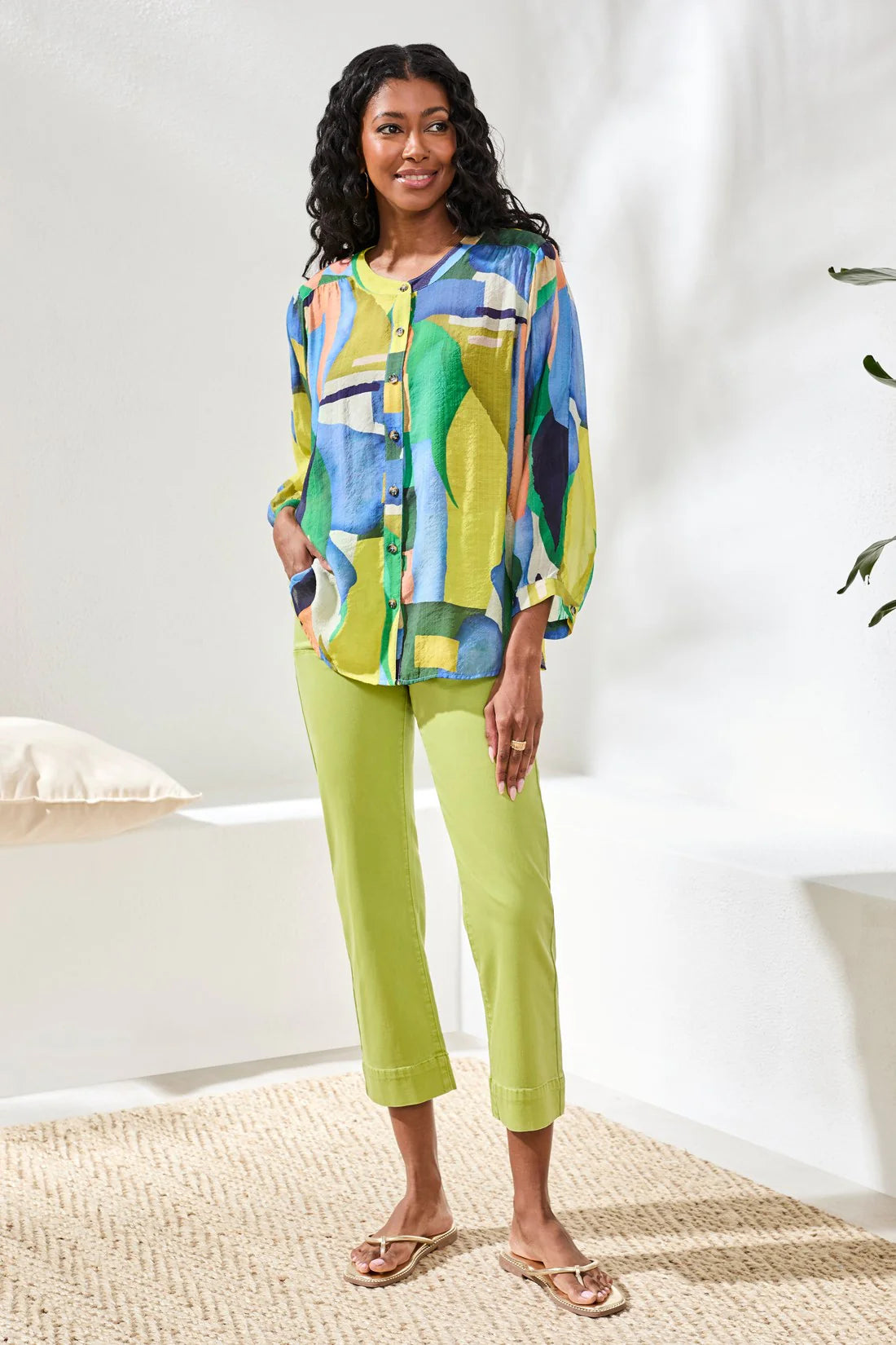 Flowy Dolman Sleeve Blouse With Self-Covered Buttons