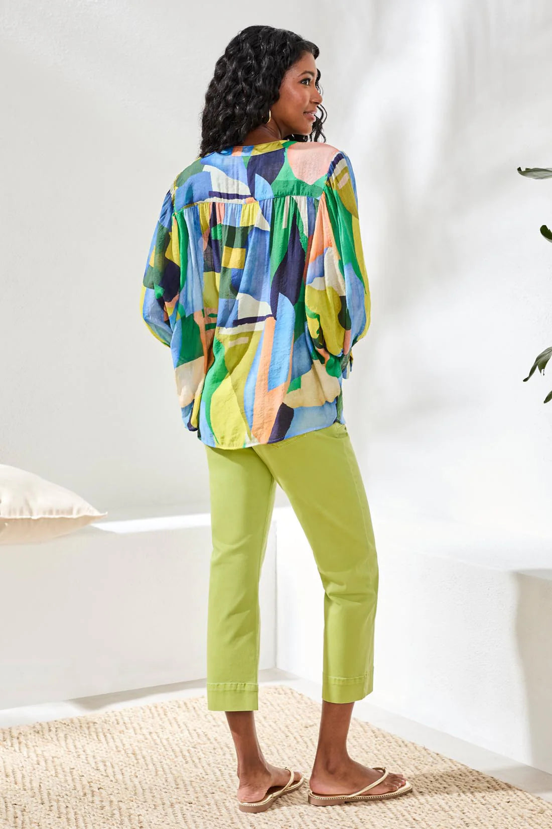 Flowy Dolman Sleeve Blouse With Self-Covered Buttons