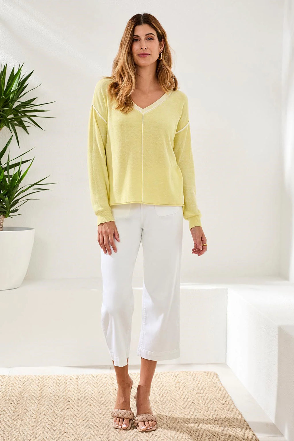 Lightweight Cotton V-Neck Sweater With Special Wash
