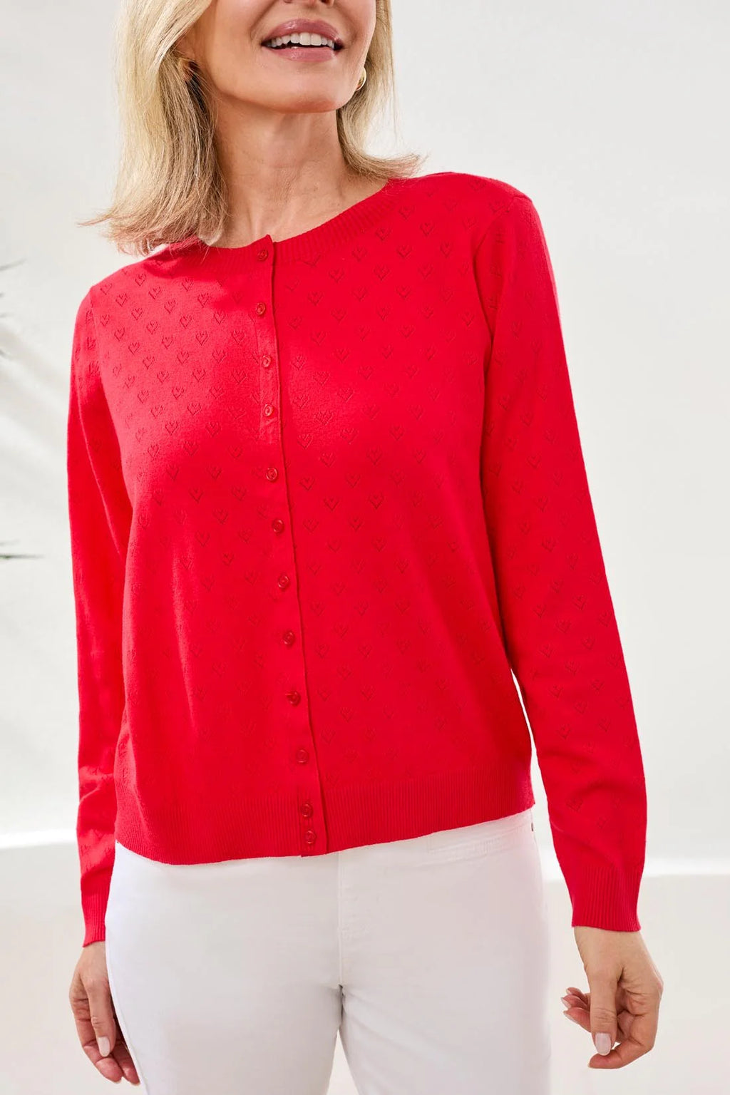 Pointelle Knit Cardigan Sweater With Button-Front Closure