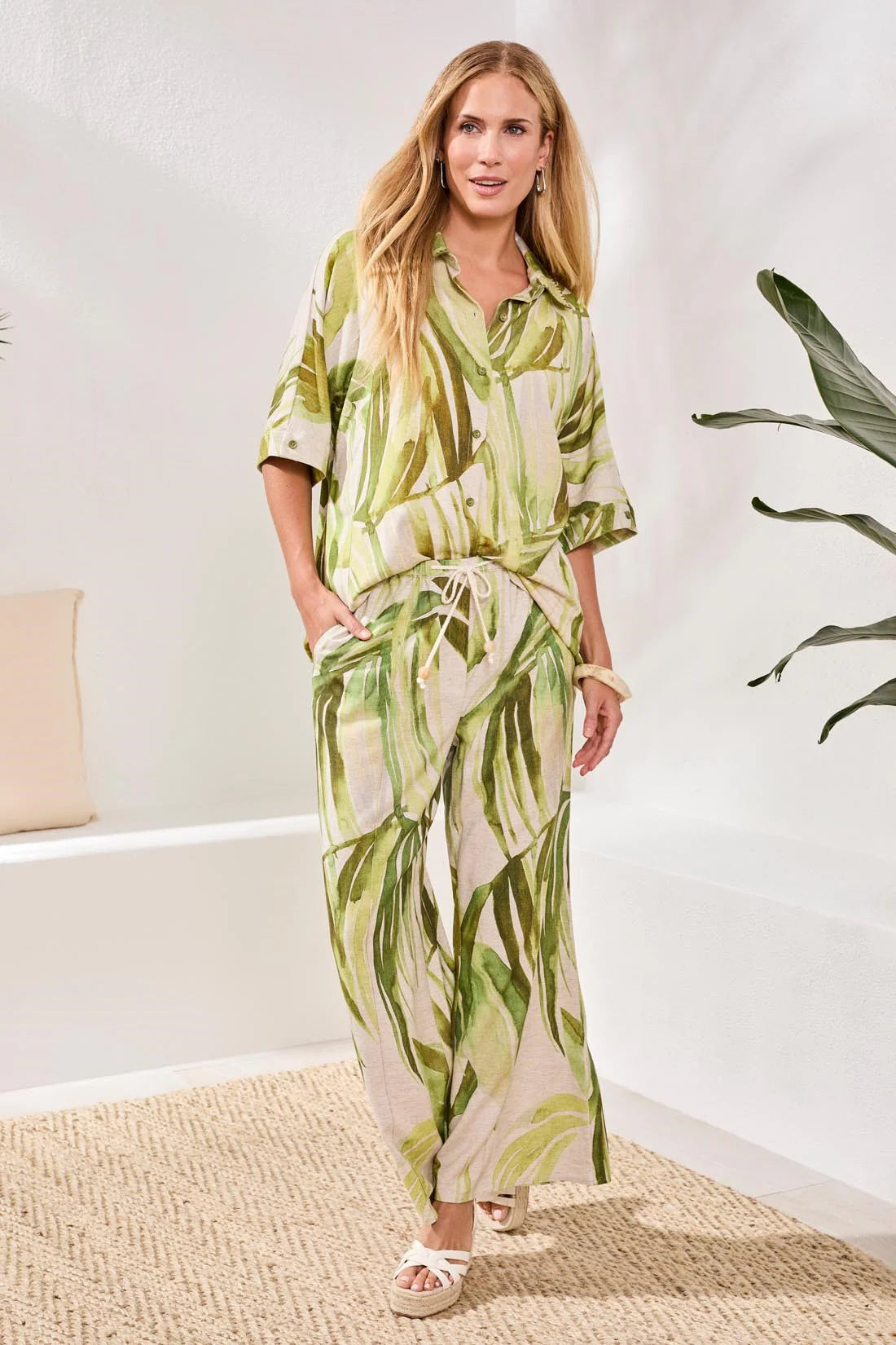 Flowy Linen Flare Pants With Drawcord Waist