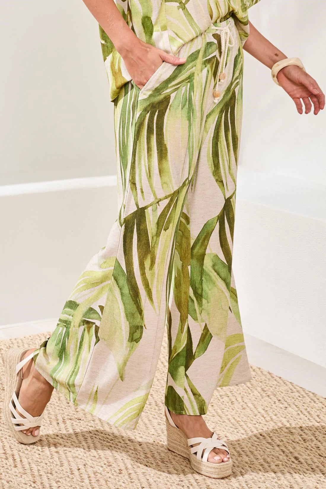Flowy Linen Flare Pants With Drawcord Waist