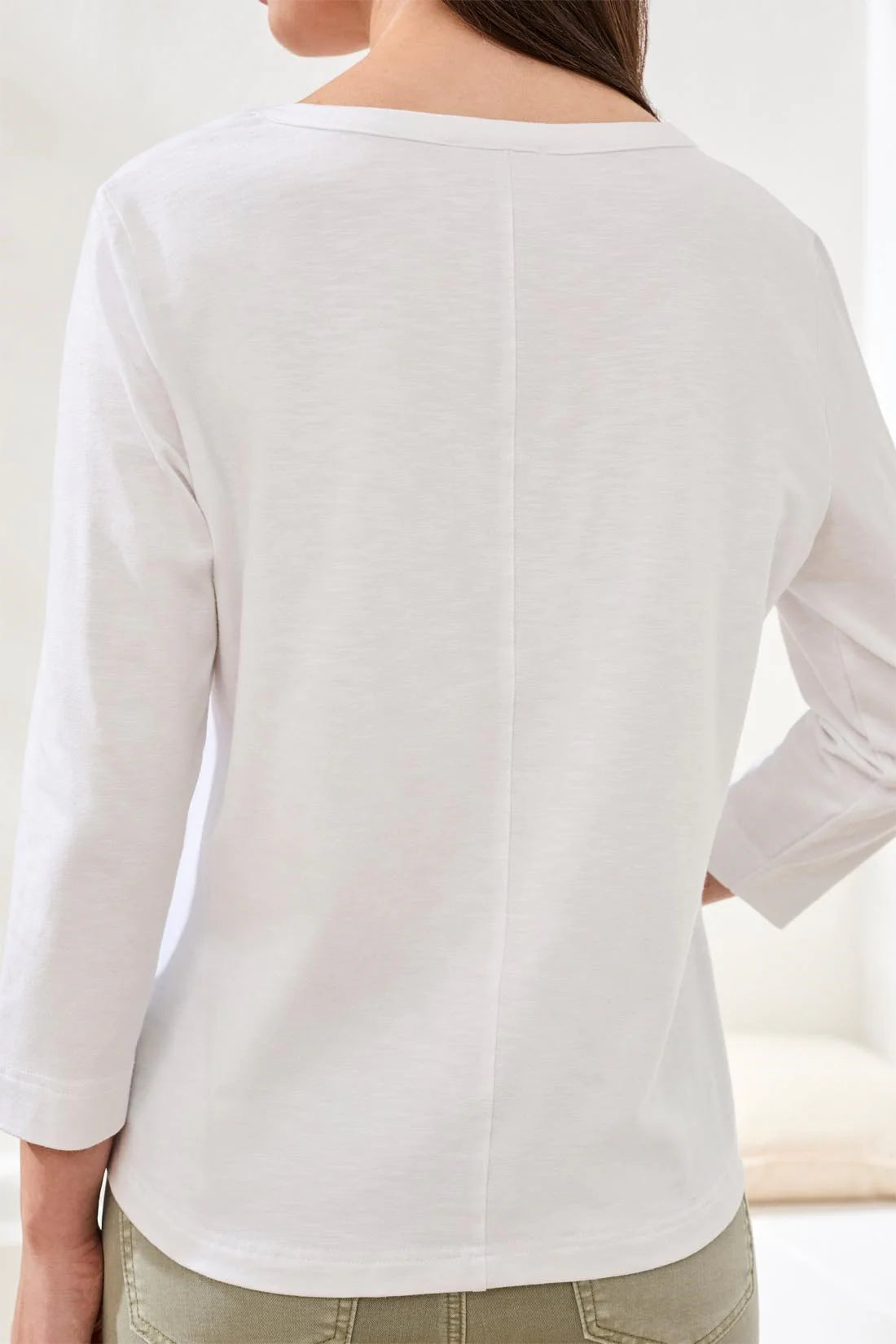 Slub Knit 3/4 Sleeve Scoop Neck Top With Buttons