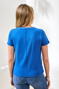 Slub Knit V-Neck Top With Double Trim Detail