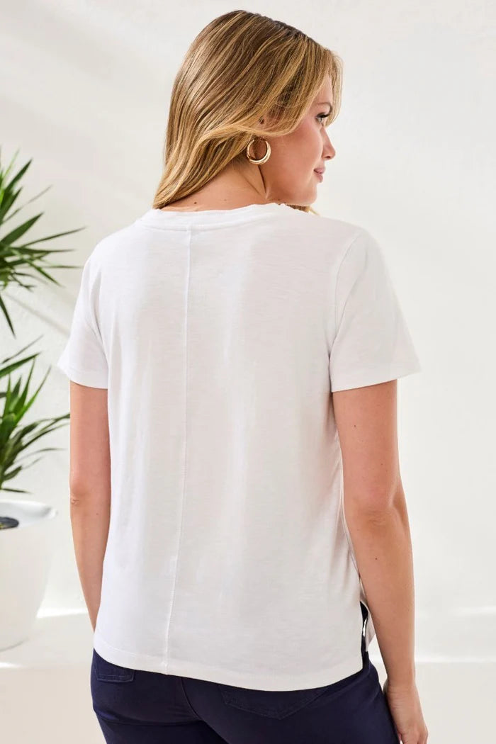 Slub Knit V-Neck Top With Double Trim Detail